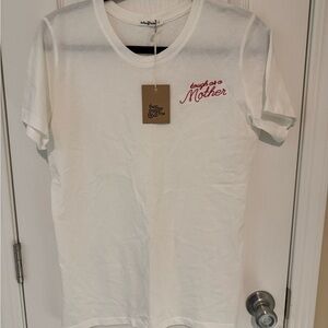 White Short Sleeve Tee with Red Embroidery
